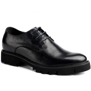 Crickhowell JD1502 Leather Sole Men Black Captoe Shoes to Increase Height