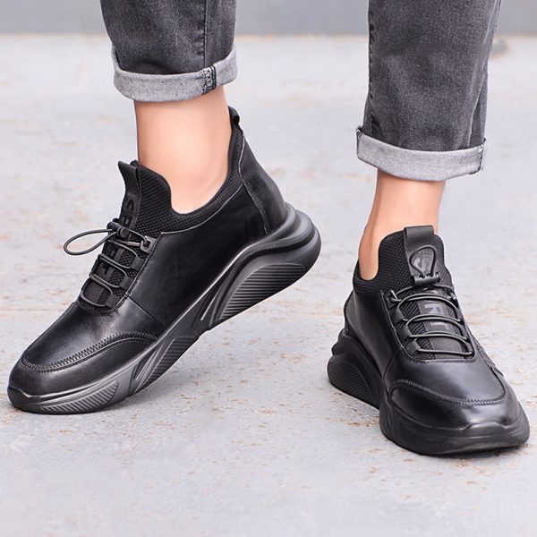 Mens Black Leather Height Increasing Trainers – Shoes That Make You Taller