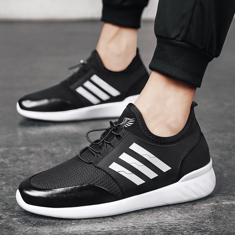 Mens Leather Knit Trainers Height Increasing Shoes – Shoes That Make ...