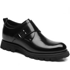 Black Leather Height Increasing Dress Shoes With Velcro