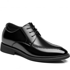 Black Leather Moc Toe Derby Elevator Dress Shoes