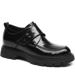Black Moc Toe Buckle Strap Shoes Elevator Formal Shoes