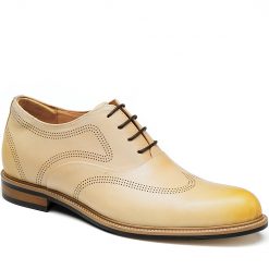 Beige Leather Brogue Wingtip Oxford Elevator Formal Shoes