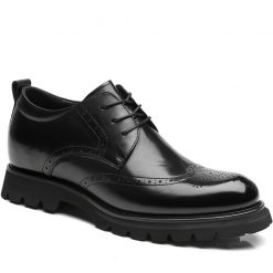 Black Leather Wingtip Brogue Dress Shoes That Add Height