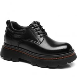 Black Thick Sole Large Toe Box Dress Shoes Elevator Shoes