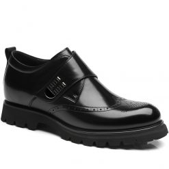 Mens Wingtip Brogue Velcro Straps Elevator Formal Shoes