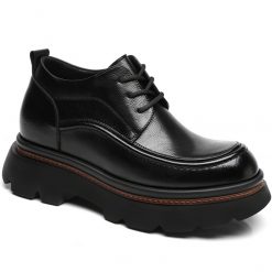 Black Leather Cap Toe Elevator Formal Shoes With Thick Sole