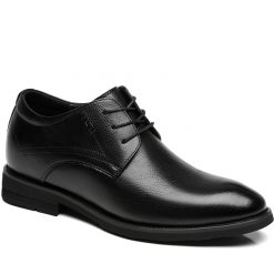 Black Leather Derby Shoes Height Increasing Dress Shoes
