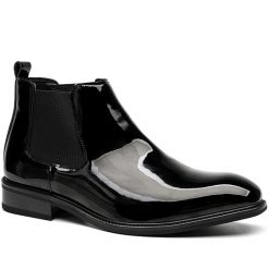 Black Patent Leather Elevator Chelsea Boots