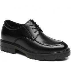 Mens Black Leather Moc Toe Derby Elevator Shoes