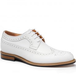White Leather Wingtip Brogue Dress Elevator Shoes