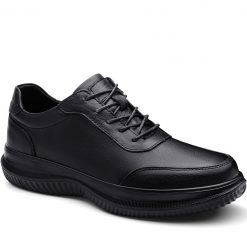 Men's All Black Leather Athletic Shoes With Height
