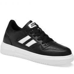 Mens Striped Lace Up Sneakers Height Increasing Boots