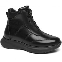 Black Leather High Top Boa Laces Shoes with Height