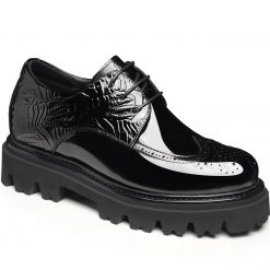 Black Patent Leather Brogues Thick Sole Elevator Formal Shoes