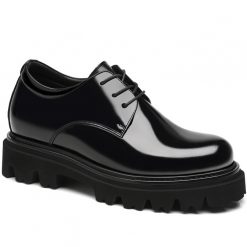 Black Patent Leather Chunky Derby Shoes 4 Inch Elevator Shoes
