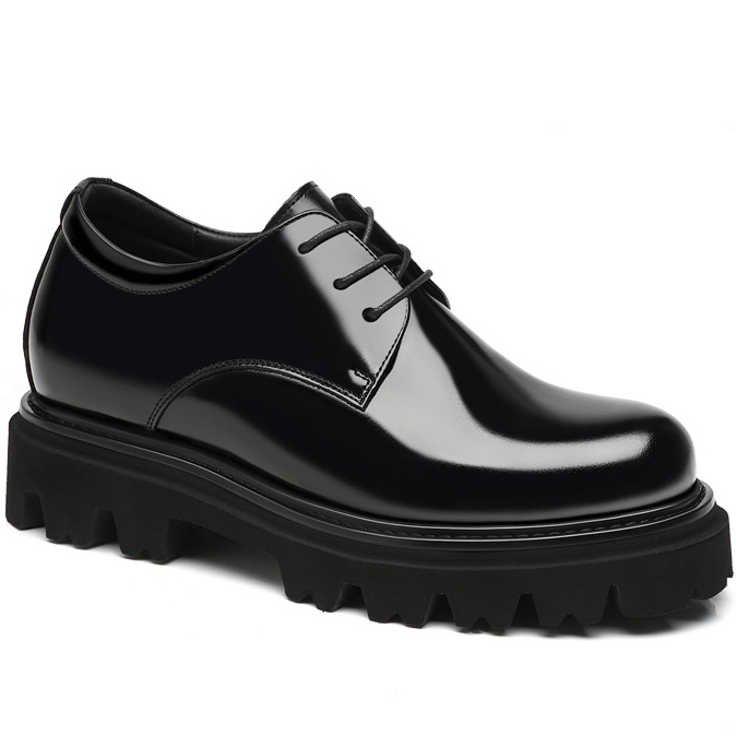 Black Patent Leather Chunky Derby Shoes 4 Inch Elevator Shoes (1)