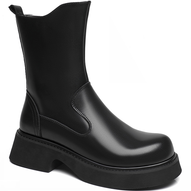 Mens Black Leather Mid Calf Zipper Elevator Boots (1)