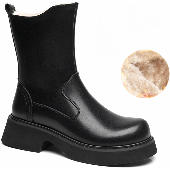 Mens Black Leather Mid Calf Zipper Elevator Boots (2)