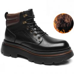 Mens Fur Lined Work Boots 3 Inch Hidden Height Shoes