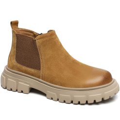 Mens Tan Suede Elevator Chelsea Boots With Zipper