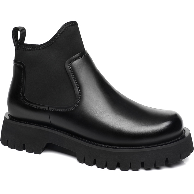 Mens Black Leather Ankle Boots Hidden Height Shoes (2)