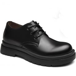 Black Leather Large Toe Platform Oxford Shoes That add Height