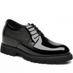 Black Snake Embossed Leather Patent Shoes to Add Height