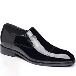 Black Patent Leather Cap Toe Slip On Dress Elevator Shoes