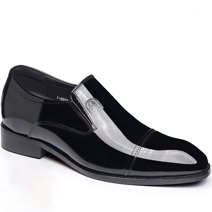 Black Patent Leather Cap Toe Slip On Dress Elevator Shoes (2)