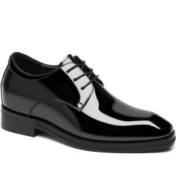 Mens Black Patent Square Toe Derby Elevator Formal Shoes