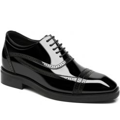 Shiny Black Leather Cap Toe Brogue Oxford Shoes 3 Inch Shoes