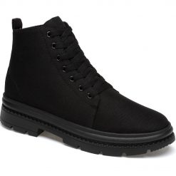 All Black Canvas High Neck Shoes Elevator Boots