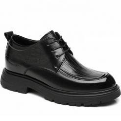 Black Genuine Leather Moc Toe Derby Height Increasing Shoes
