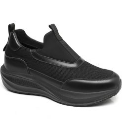 Mens Full Black Slip On Ankle Sneakers Height Boosting Shoes