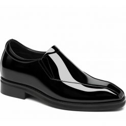 Black Glossy Leather Loafers Dress Shoes For Height