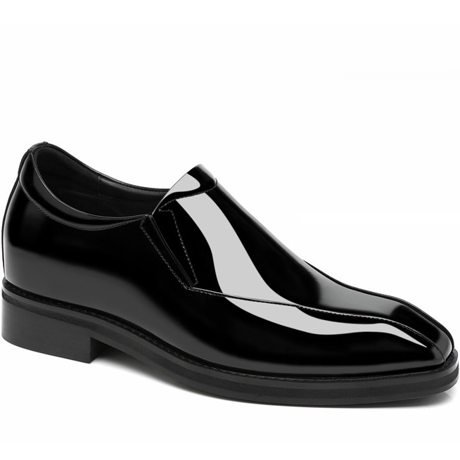 Black Glossy Leather Loafers Dress Shoes For Height (1)