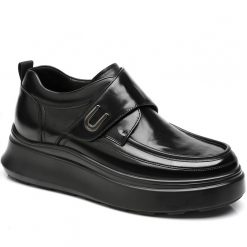 Black Thick Sole Elevator Formal Shoes with Velcro Straps