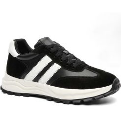 Black and White Casual Gym Elevator Sneakers With Two Stripes