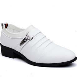 Pointed Toe Slip On Height Increasing Wedding Shoes with Metal Buckle