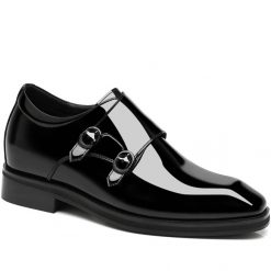 Patent Leather Double Monk Strap Shoes that Add Height
