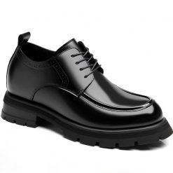 Black Glossy Chunky Sole Dress Shoes Height Lifting Shoes