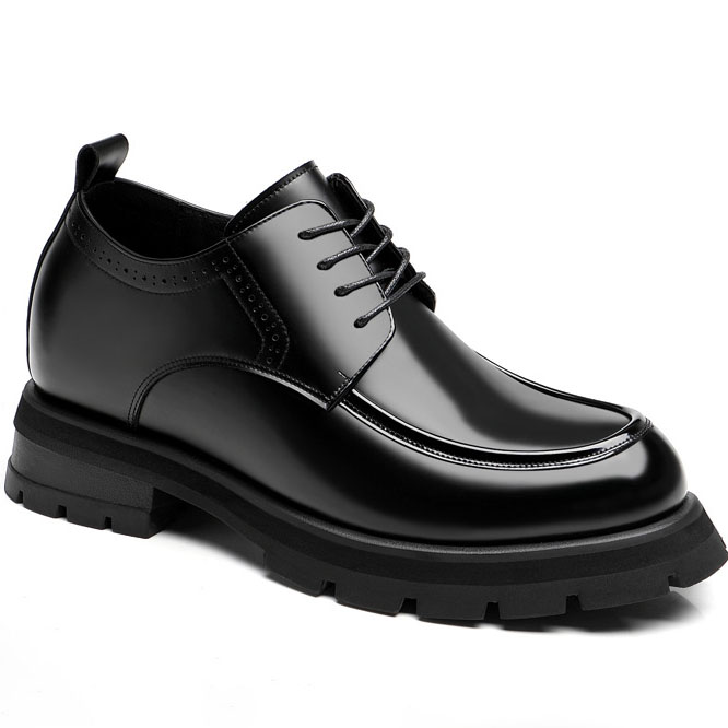 Black Glossy Chunky Sole Dress Shoes Height Lifting Shoes (1)