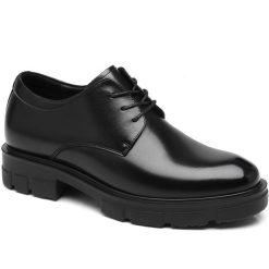 Black Leather Chunky Derby Hidden Height Shoes