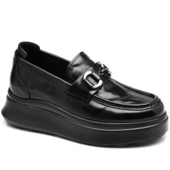 Black Leather Horsebit Platform Loafers Height Boosting Dress Shoes