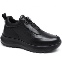 Black Leather Outdoor Dial-lacing Shoes That add Height
