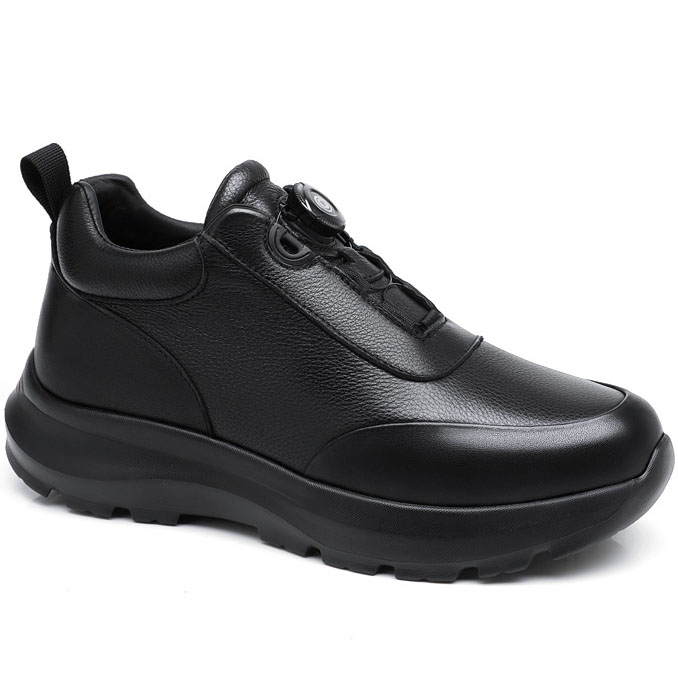 Black Leather Outdoor Dial-lacing Shoes That add Height (10)