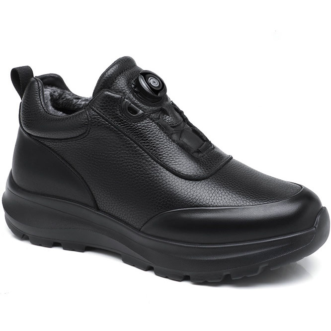 Black Leather Outdoor Dial-lacing Shoes That add Height (4)