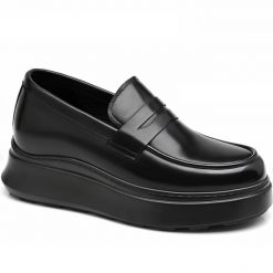 Mens Black Leather Thick Sole Penny Loafers Height Raising Shoes