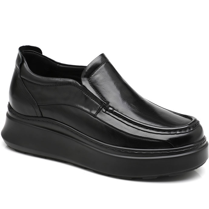 Mens Leather Apron Toe Loafers Soft Sole Height Shoes (1)